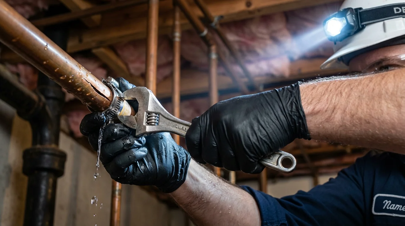 Emergency pipe clamp repair being performed by a Johns Plumbing LLC plumber in Boone