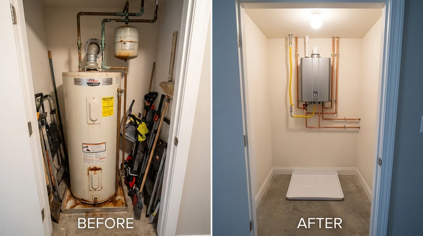 Tank water heater versus wall-mounted tankless unit comparison for Boone, IA homeowners