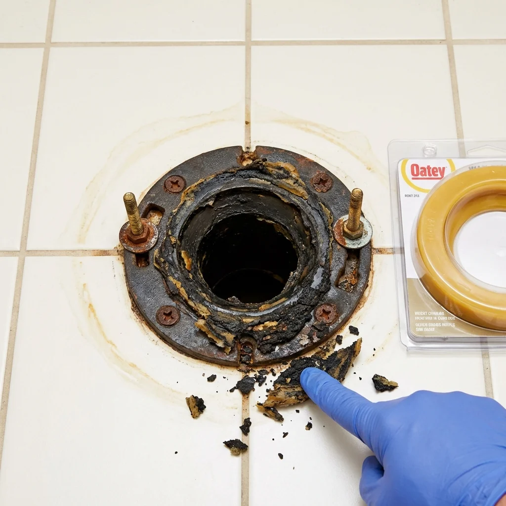Failed wax ring showing water seepage at the base of a toilet in a Boone, IA home