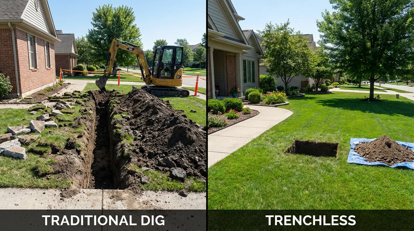 Trenchless sewer repair with minimal yard damage versus traditional excavation in Boone, IA